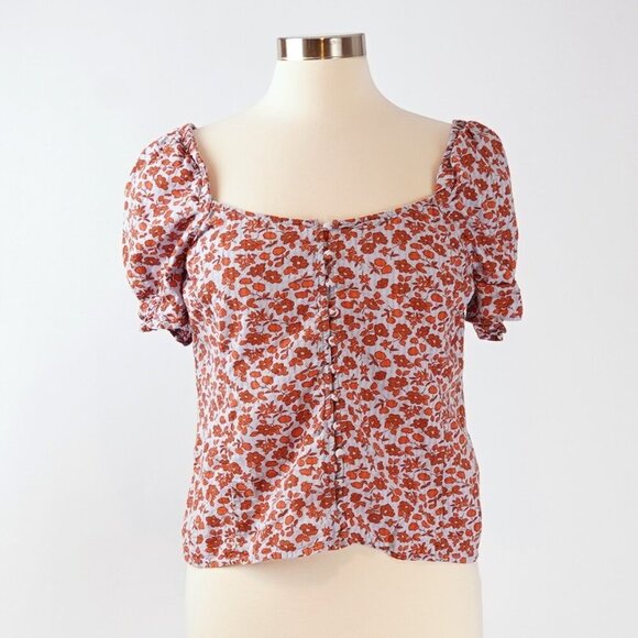 Madewell Button-Front Smocked-Back Top in Piccola Floral - Size 4 - Picture 1 of 6